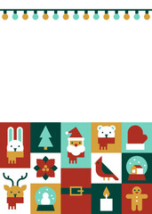 Christmas Card with Santa, Winter Animals, and Holiday Icons on White Background