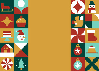 Festive Christmas Icons Border with Golden Blank Space for Text