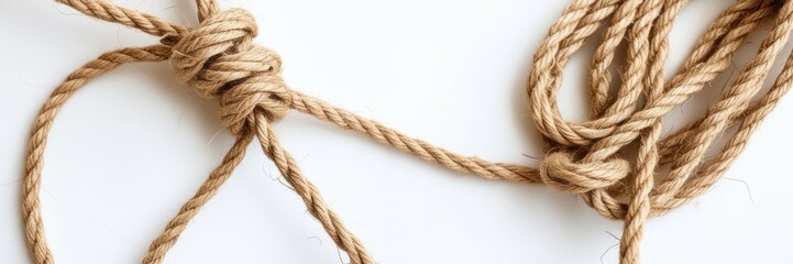Thick brown rope, nautical hemp cord, twisted fibers, macro texture, natural jute twine, rustic craft material, beige background, close-up photography, coiled rope detail, organic material, maritime t
