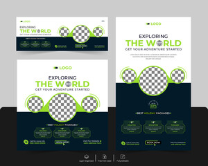 Travel social media and adventure tour holiday tourism marketing promotion advertising cover and story post banner design template set.