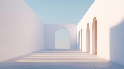 White urban architecture, soft lighting, clean aesthetic, 3D illustration