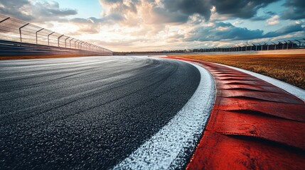 Asphalt Race Track with Dynamic Infrastructure in Motion, Ideal for Speed, Racing, and Motorsport Themes, High-Quality Image Capturing the Energy of a Racing Environment for Microstock Use