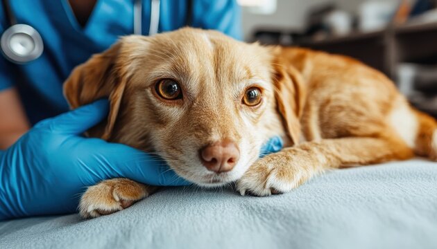 Veterinarian examining puppy and kitten during check-up at animal clinic