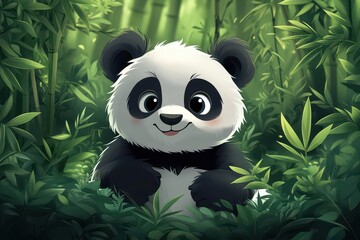 curious panda cub exploring its lush bamboo habitat showcasing its playful nature and adorable antics amidst vibrant greenery and a serene natural backdrop