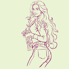 girl in dress posing vector for illustration card decoration