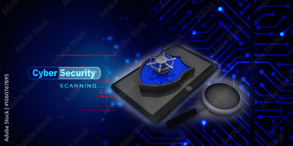 Aufkleber 3d rendering shield protection lock on transmitter mobile with lens