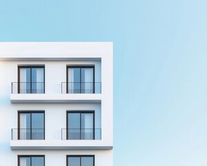 Contemporary white facade, natural light emphasis, 3D illustration