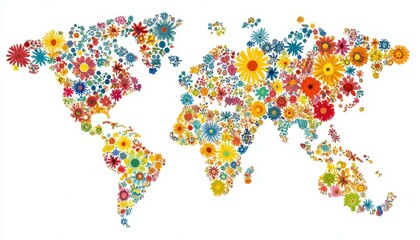 Obraz premium Colorful flower map symbolizing community, diversity, and peace for families globally