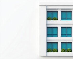 White office building, reflective glass, modern urban style, 3D illustration