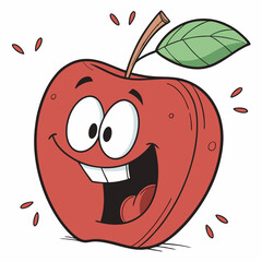 A cheerful cartoon apple with a big smile and wide eyes. Perfect for kids' illustrations, educational materials, and adding a touch of fun to your designs.