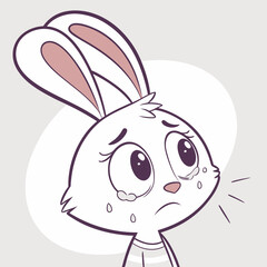 A cute, cartoon rabbit with big, sad eyes and tears rolling down its cheeks. This expressive illustration is perfect for adding a touch of emotion to your projects.