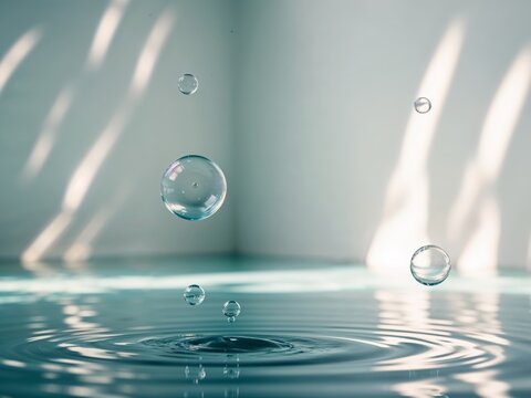 Serene design incorporating elements of water and bubbles.