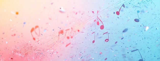 Fototapeta premium Creative Abstract Background with Musical Notes and Color Dust. AI generated illustration