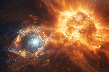 Imagined collision of stars in space