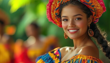 Young woman dances flamenco in a colorful dress for Hispanic Heritage Month