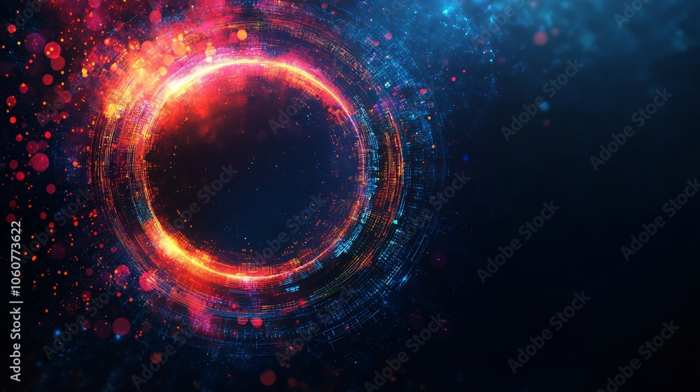 Poster abstract digital circle with glowing lines and bokeh lights