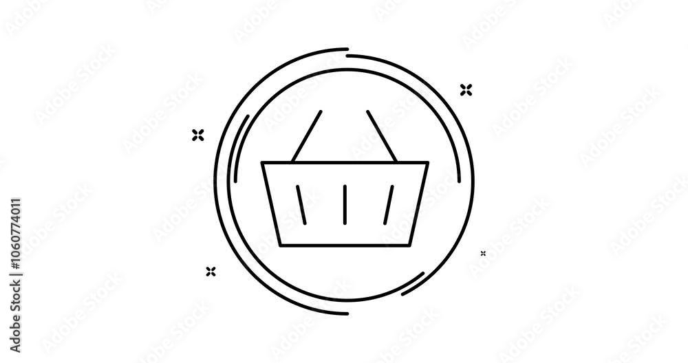 Poster shopping basket animated outline icon with alpha channel. shopping basket rotation appearance 4k mot