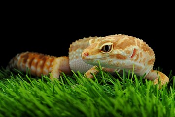 potrait leopard gecko black eyes on a black background