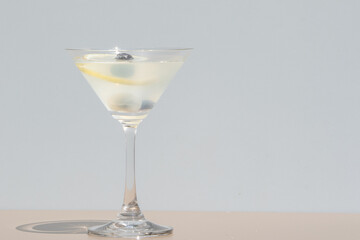Cocktail garnished with berry, front view