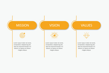 Fototapeta premium Mission, vision, values, graphic design template.eps 10 on white background, Can be used for presentation workflow layout, banner, process, diagram, flowchart, infographic, annual report.
