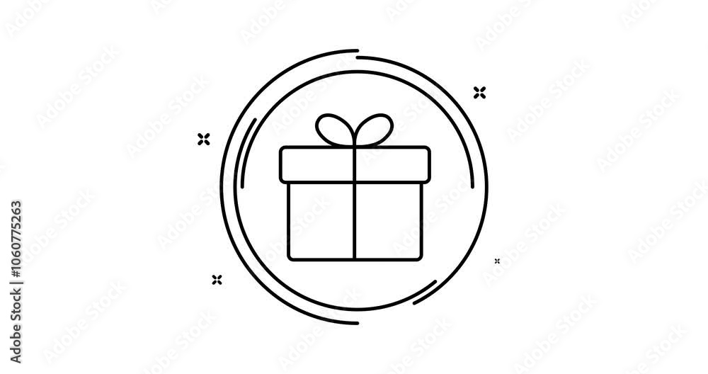 Poster gift box animated outline icon with alpha channel. gift box rotation appearance 4k motion design ani