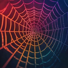 Obraz premium Colorful spider web with intricate patterns, dark background.
