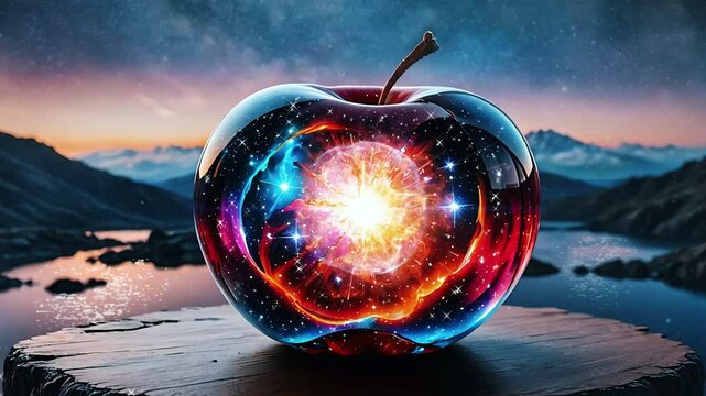 Cosmic Core: The Apple of the Universe, seamless looping 4k animation video background	