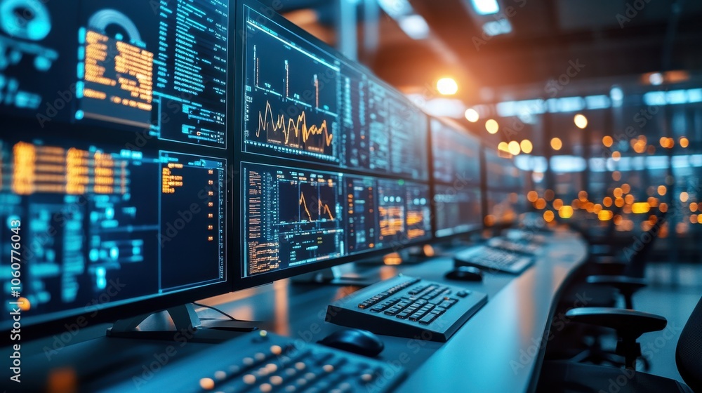 Poster futuristic stock trading and data monitoring dashboard