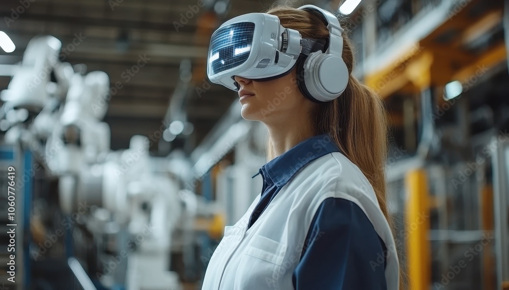 Aufkleber engineer using ai and ar technology to monitor smart factory machinery