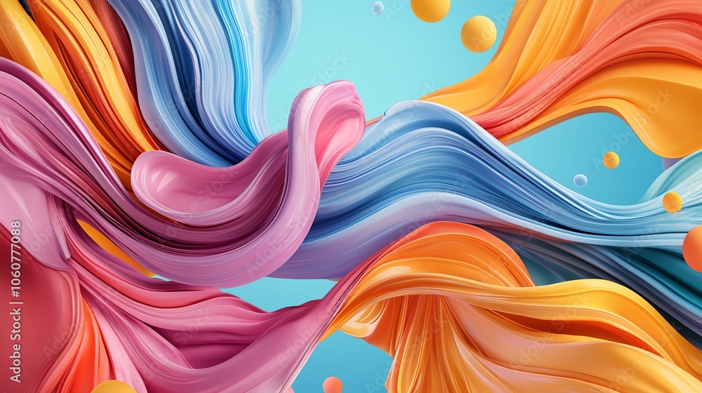 Poster vibrant abstract swirls of color flow gracefully, creating a mesmerizing composition of soft hues an