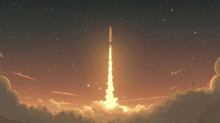 A Majestic Rocket Launch into the Starry Night Sky