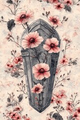 Floral elegance embellishes a stone coffin blending life and death together in a beautiful display of nature's transience and resilience