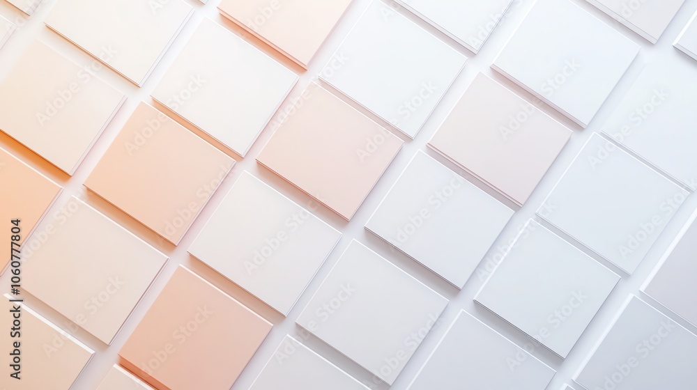 Poster a modern abstract background featuring a layered arrangement of textured squares in soft hues of whi