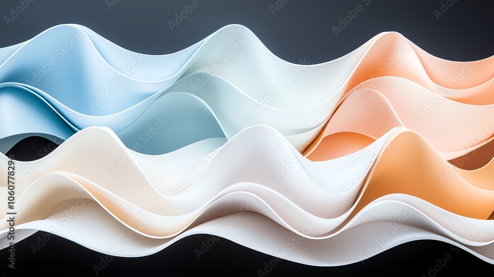 Poster waves of soft fabric in pastel colors flow gracefully, creating an elegant and serene visual texture