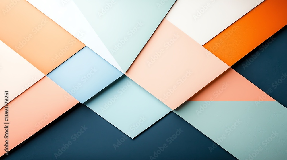 Poster a colorful arrangement of paper layers in pastel hues, creating an abstract and modern background fo