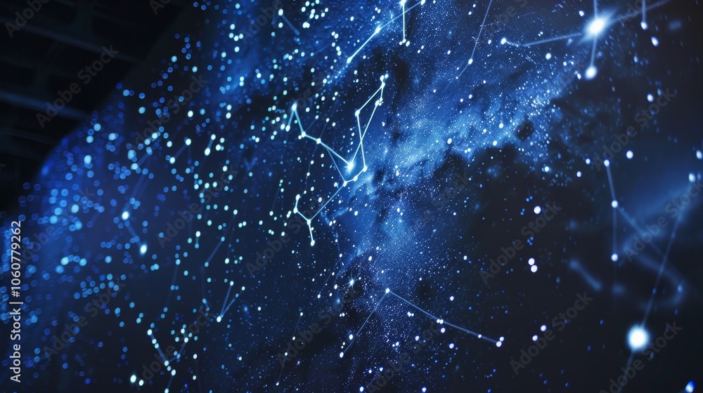Poster abstract background simulating a constellation of stars connected by lines forming geometric shapes 