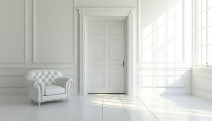 Fototapeta premium Open door leading to a luxury bright room with large windows in a new apartment