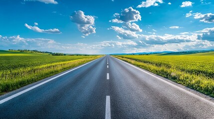 Scenic Summer Highway with Green Fields. AI generated illustration