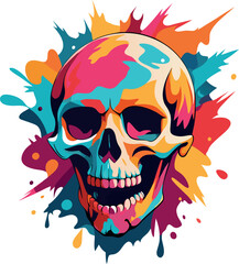 Fototapeta premium Vector illustration of a skull adorned with roses and a ribbon, designed for a Christmas t-shirt