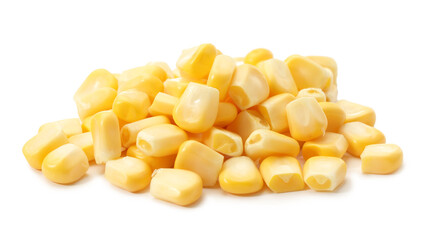 Pile of fresh corn kernels isolated on white