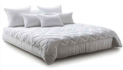 Cozy white king size mattress with plush pillows in a simple, elegant bedroom corner