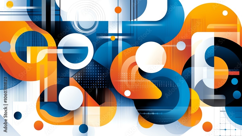 Poster a vibrant abstract composition featuring colorful shapes and patterns, perfect for modern art projec