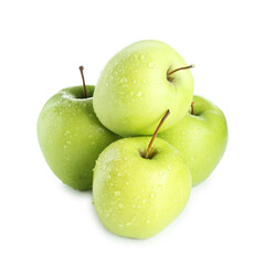 Many fresh green apples isolated on white