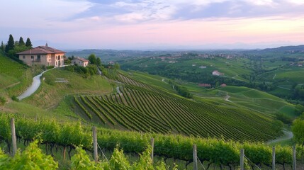 Fototapeta premium Picturesque Vineyard Stretching Across Valley, Scenic Wine Country