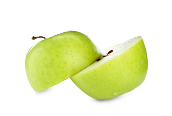 Halves of fresh green apple isolated on white