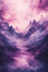 Fototapeta premium Majestic mountains reflect in tranquil waters as vibrant hues create a mystical landscape in nature's serenity
