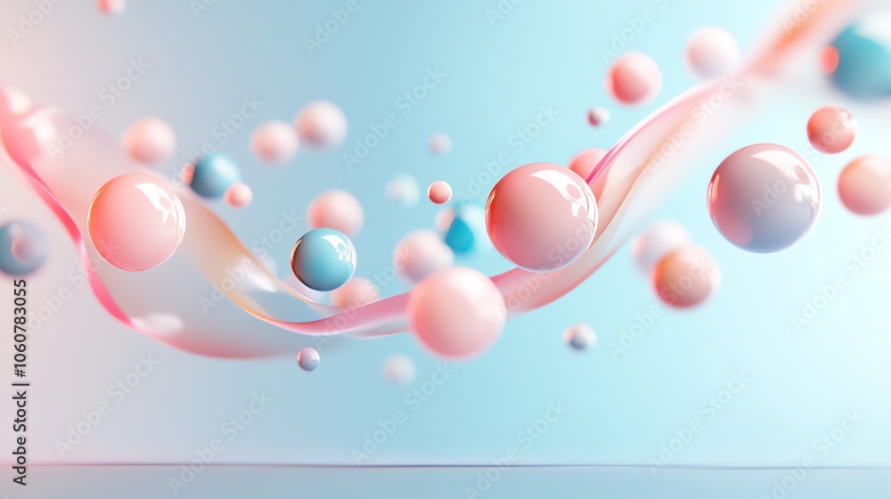 Poster abstract composition of colorful spheres in motion, creating a dynamic and vibrant visual effect aga