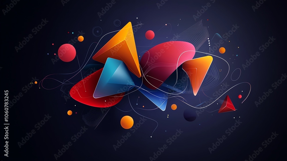 Poster vibrant abstract composition featuring colorful shapes and dynamic lines, perfect for modern design 