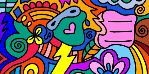 Colorful abstract face portrait woman man artistic hand drawn vector. Trendy ethnic style design for art,wallpaper, cover, poster, card and background.
