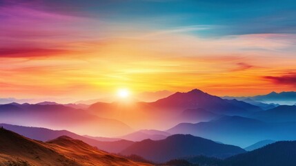 Fototapeta premium Colorful Sunrise Over Mountain Landscape